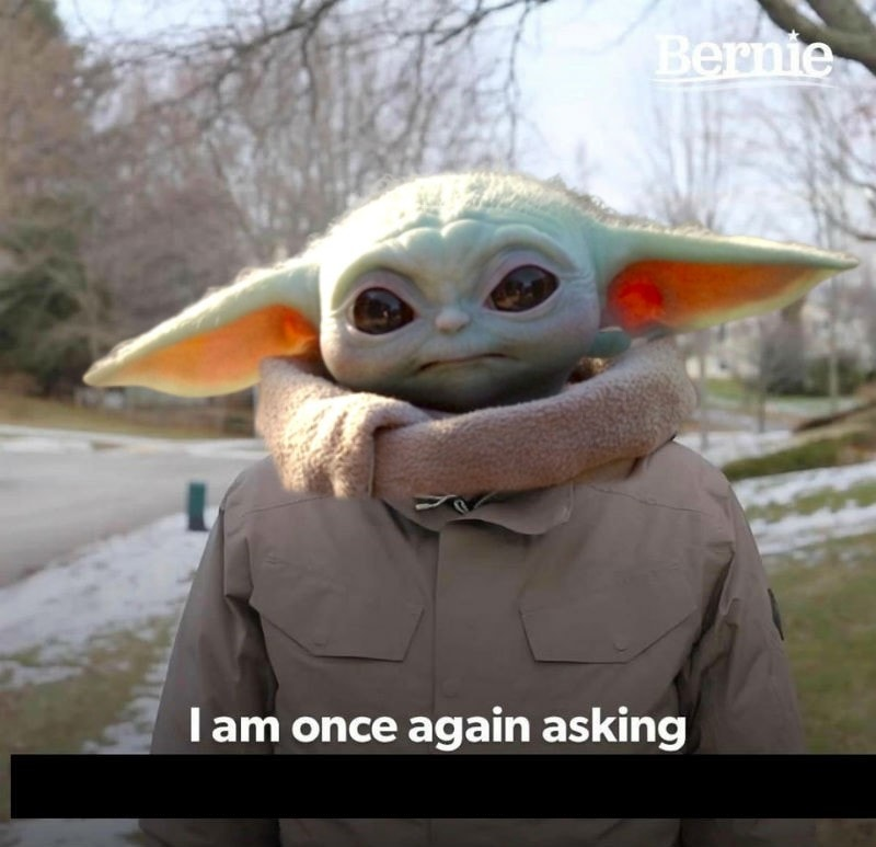 The meme is a screenshot of the character "Baby Yoda" from the TV show "The Mandalorian", but with a completely black background. The image is captioned with the text "I am 500 years old" and "I am 900 years old" in a mock-argument format, implying that the character is arguing with itself about its age.